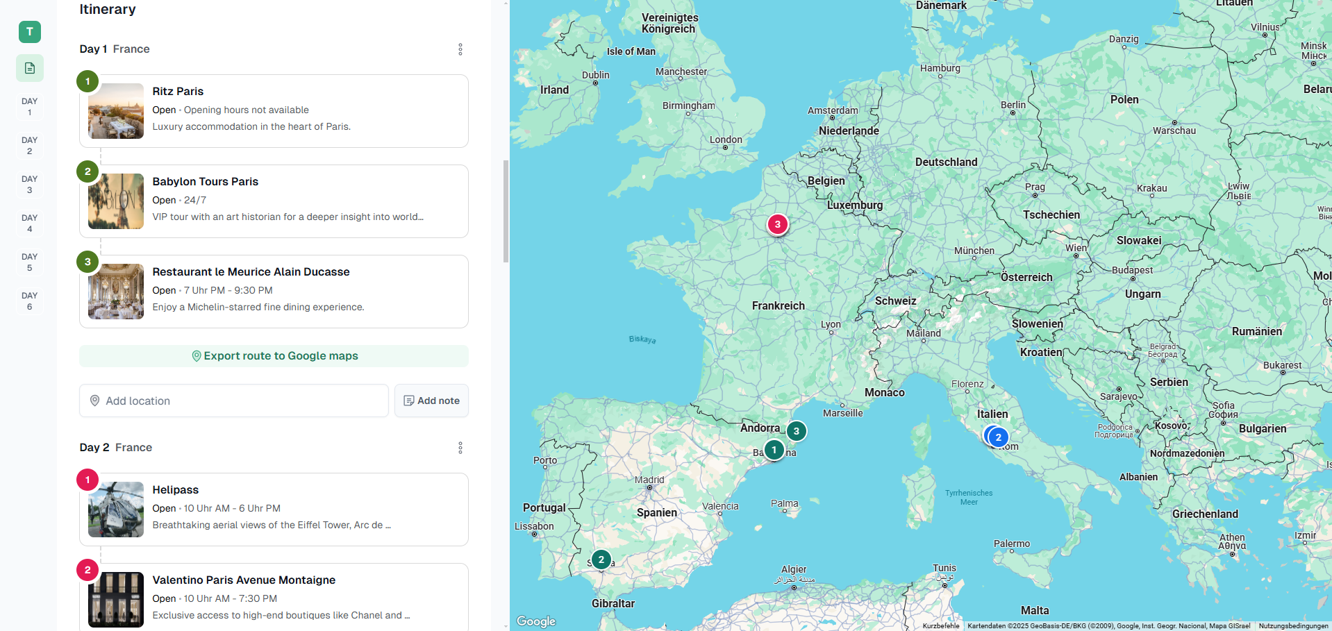 Example trip to Paris